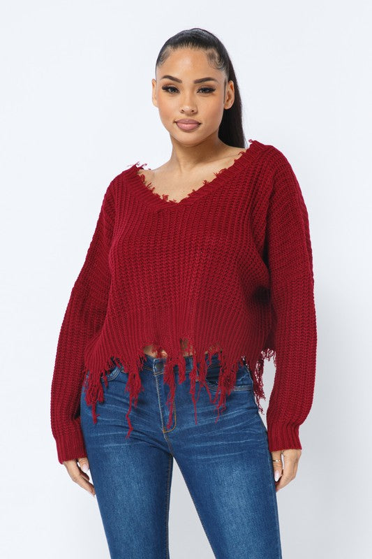 Distressed Long Sleeve Sweater – Southside Cowgirl