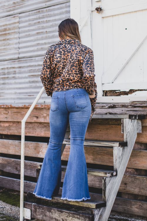 L&B Mid Wash Extreme Flare Distressed Jeans