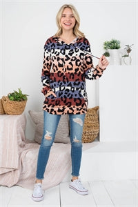 Perfect Peach Leopard Stripe Hoodie Gray-Marsala-Peach