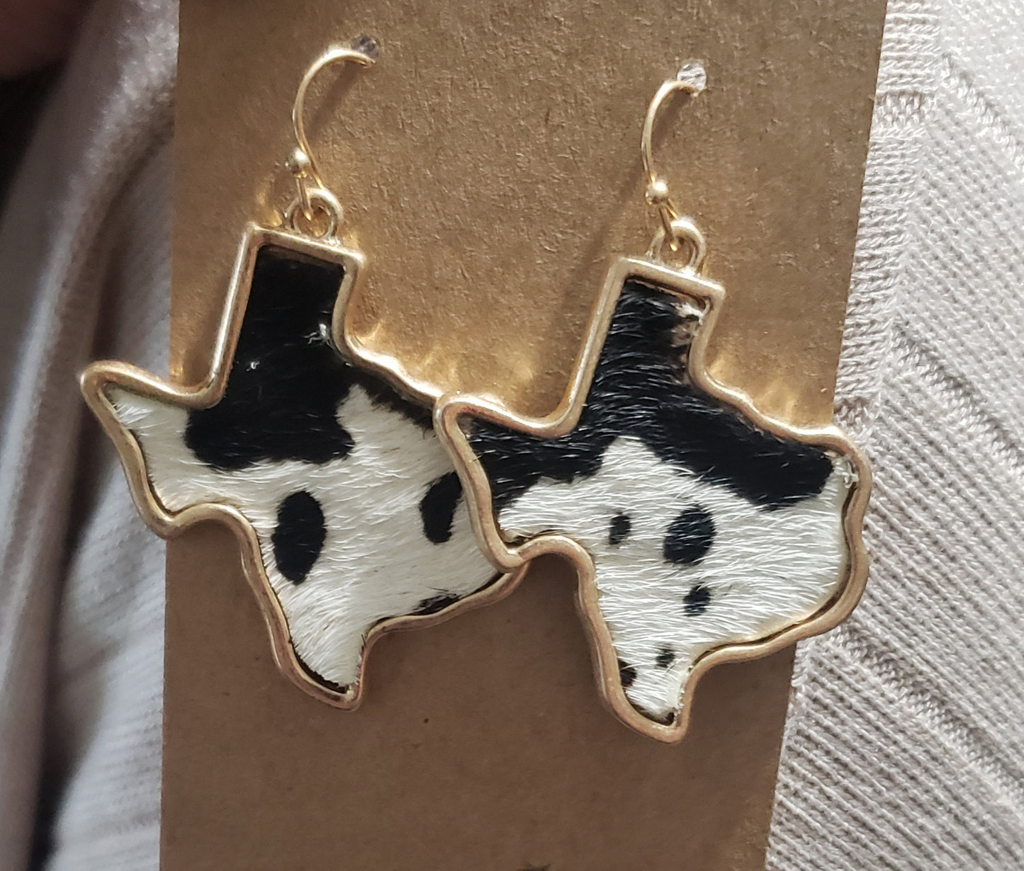 Texas Cowhide Earrings - "Longhorn" Orange or Black