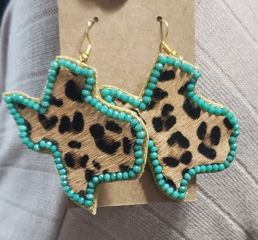 Leopard Texas Earrings - Teal or Pink