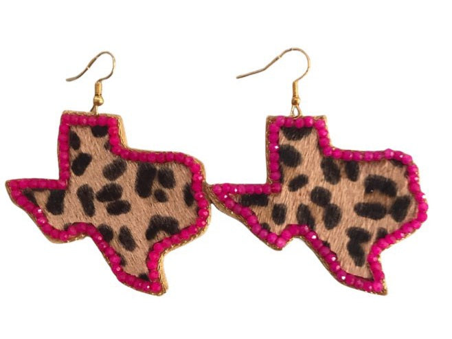 Leopard Texas Earrings - Teal or Pink