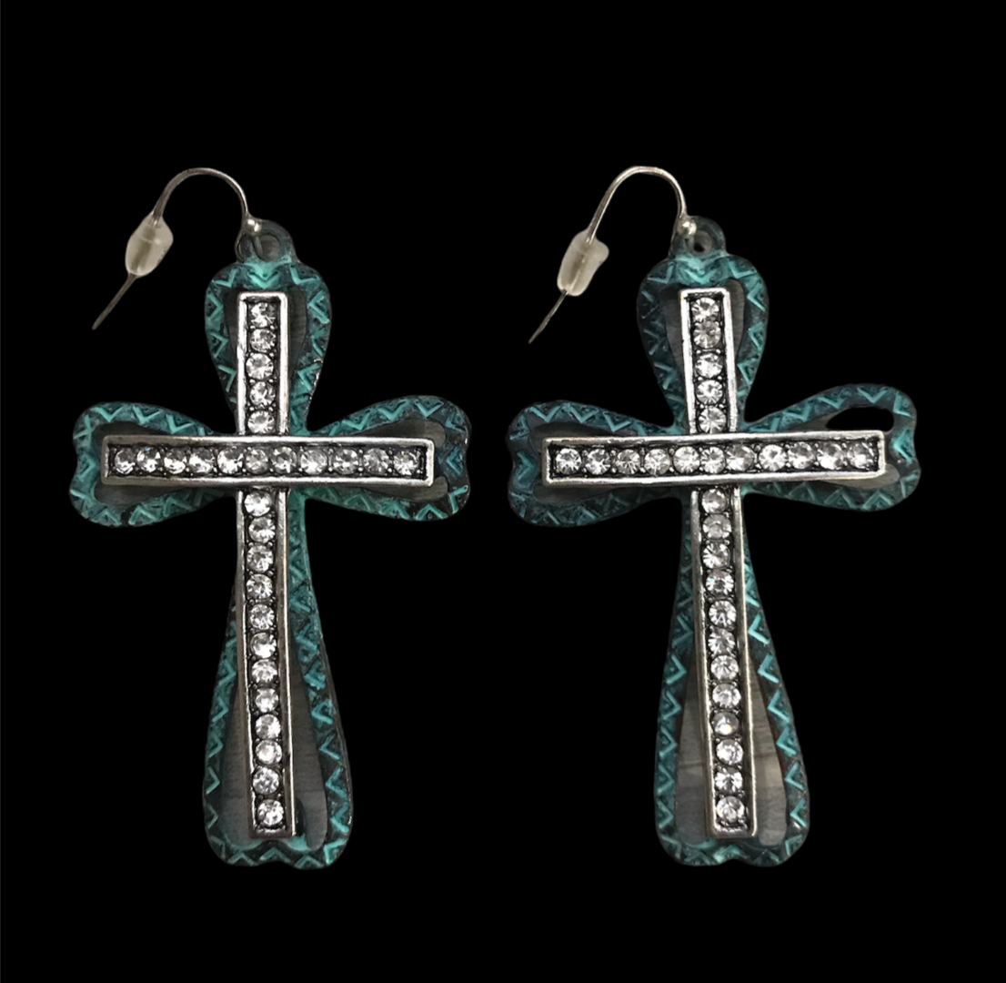 Turquoise & Diamond Cross Earrings