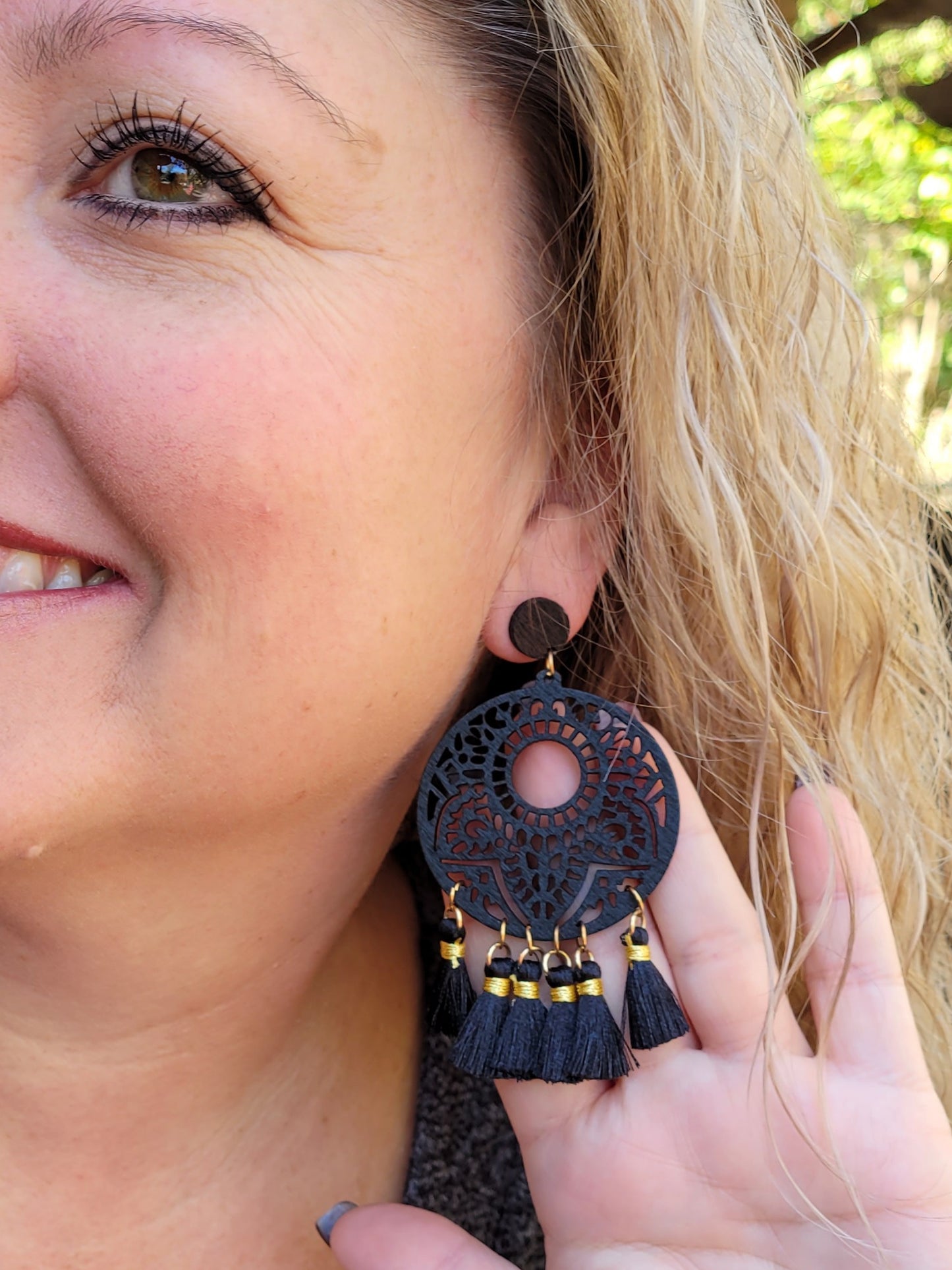 Black Wooden Tassel Earrings