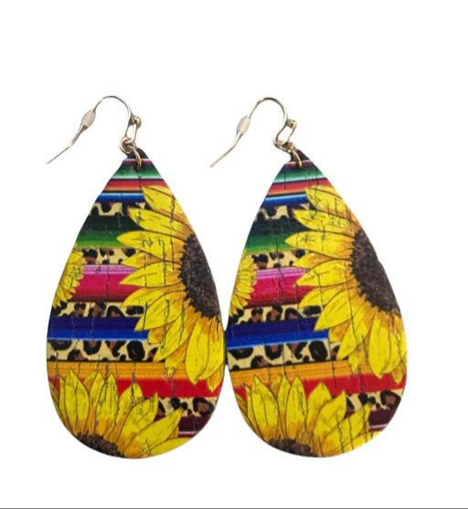 Wooden Sunflower & Leopard / Multicolor Earrings