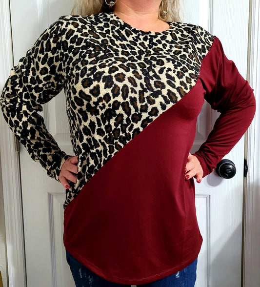 Sunshine & Rodeos Long Sleeve Color Block Leopard Top