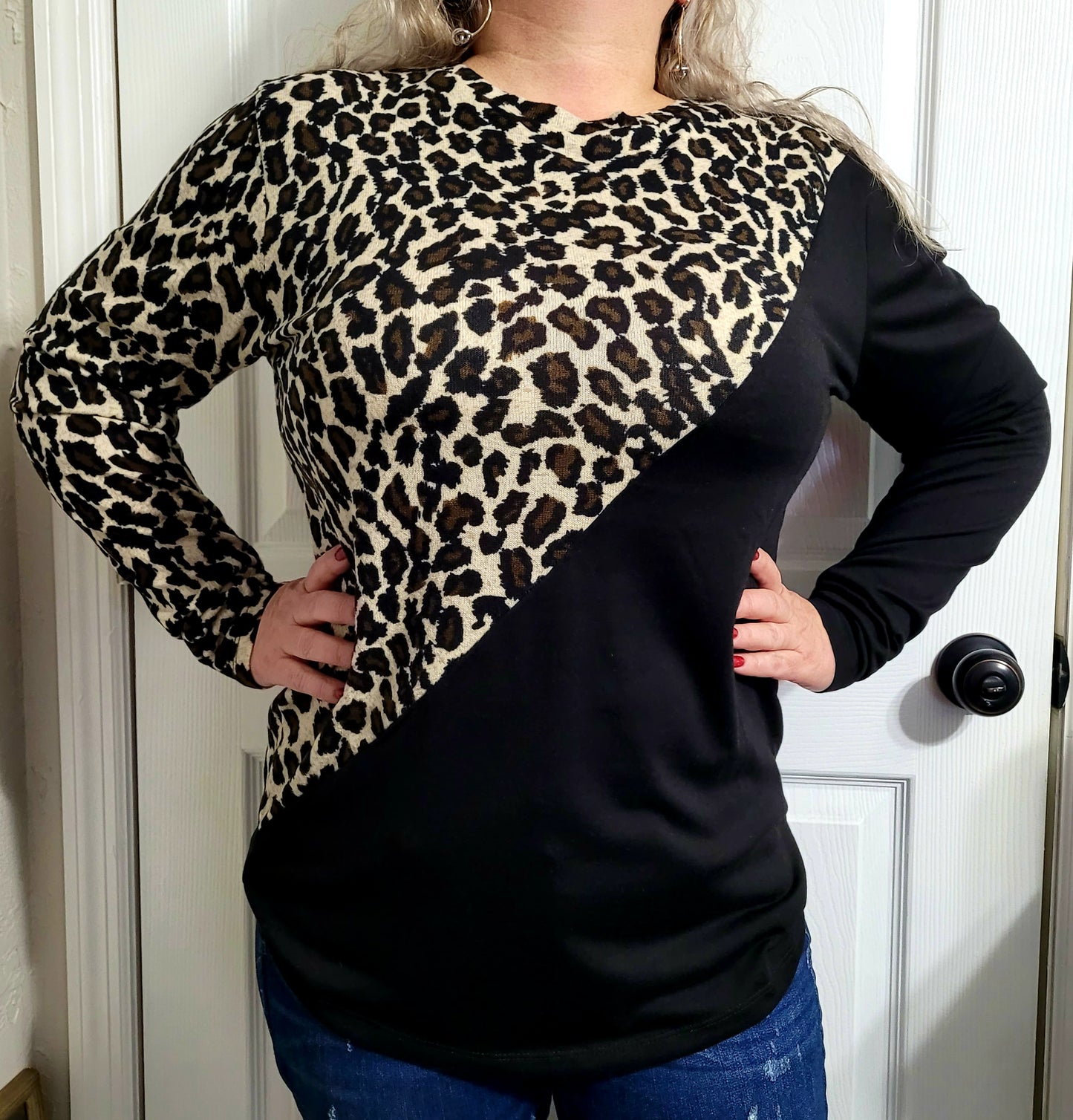 Sunshine & Rodeos Long Sleeve Color Block Leopard Top