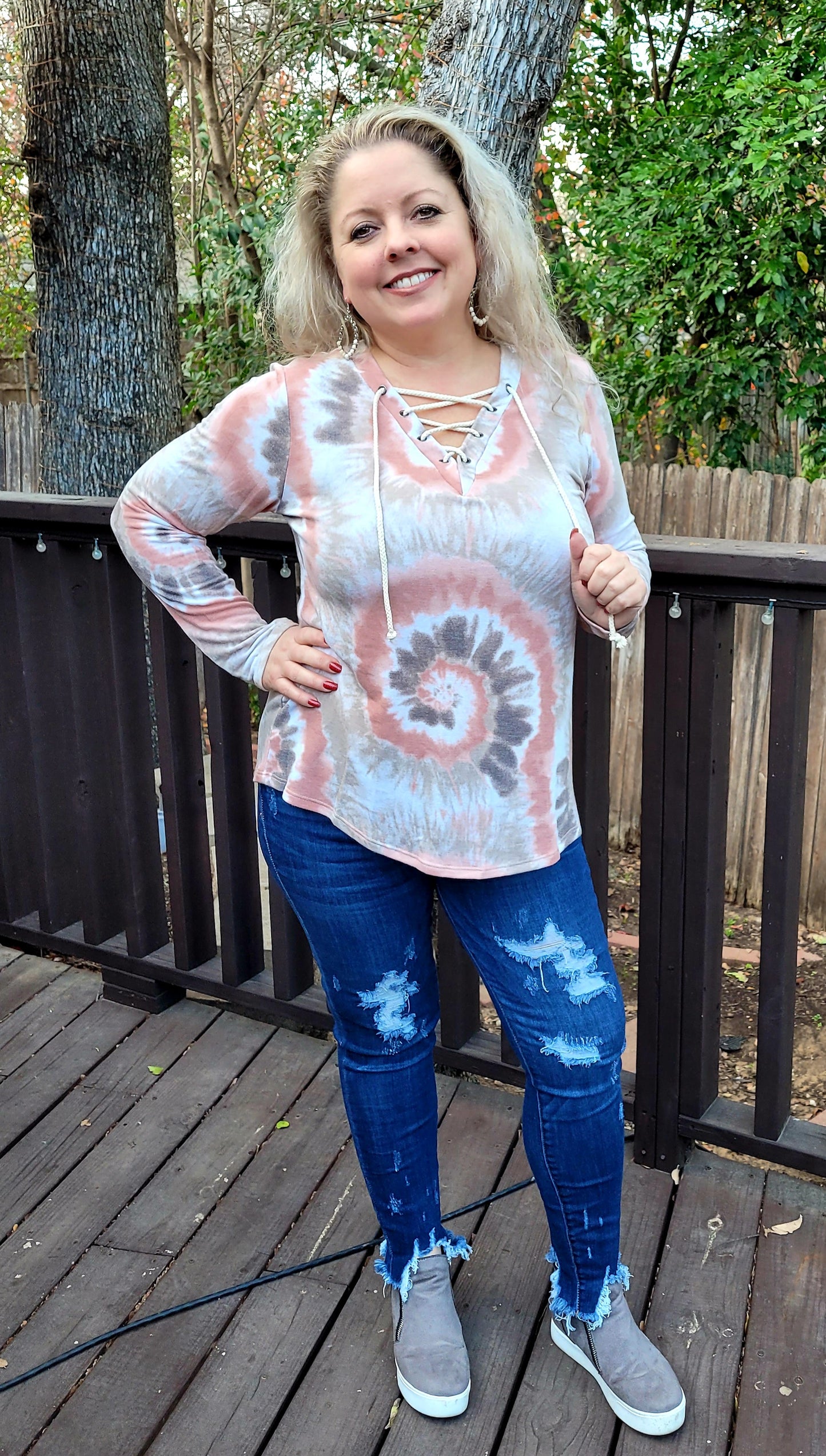 SSC Tie Dye Lace Up Sweater