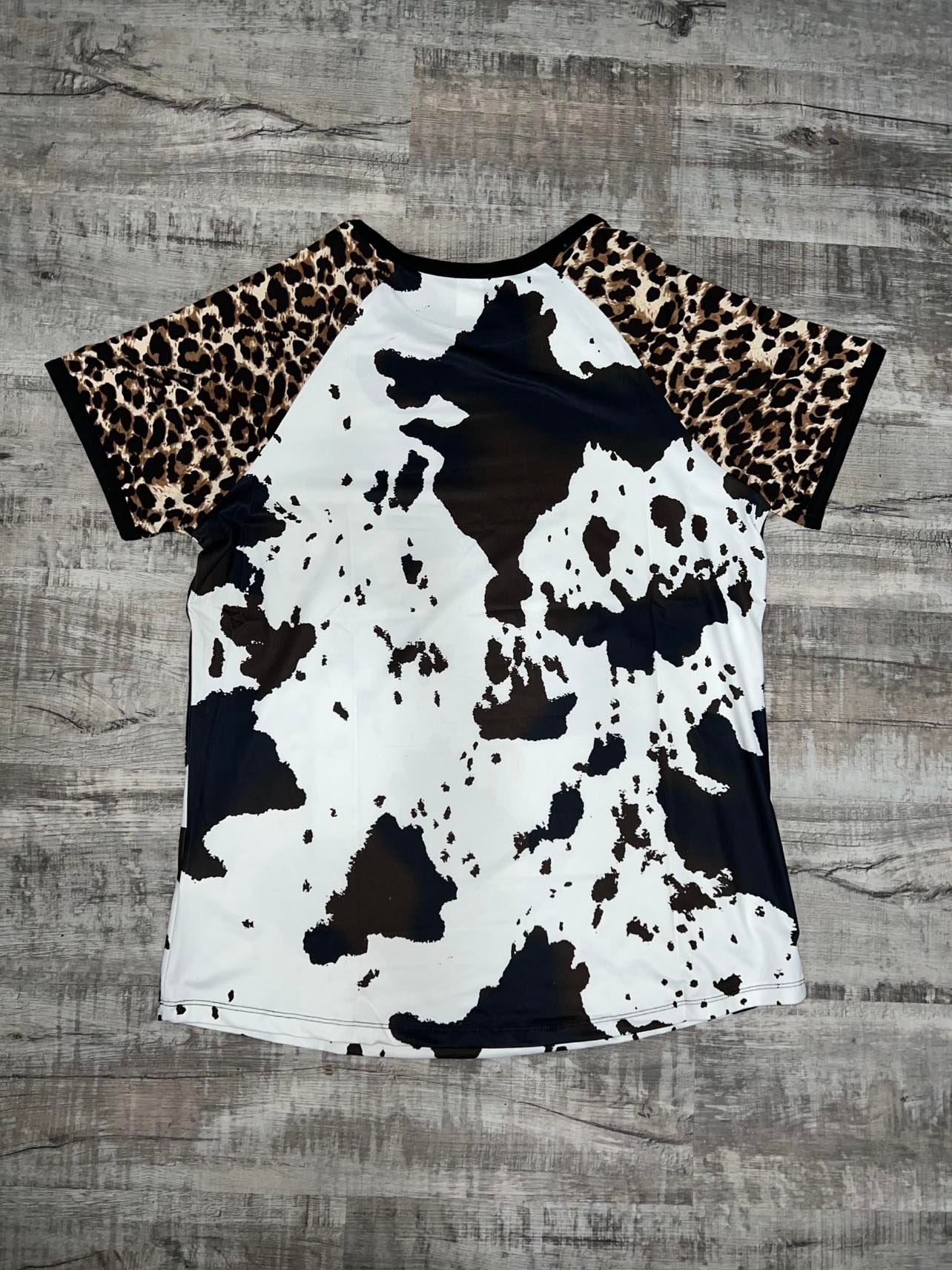 Cow and Leopard Print Short Sleeve Top