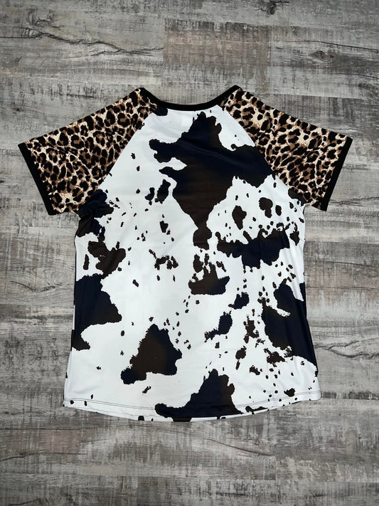 Cow and Leopard Print Short Sleeve Top