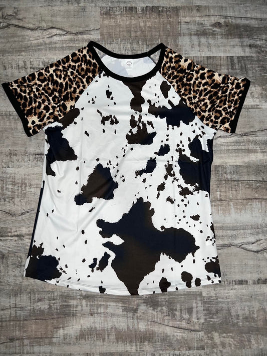 Cow and Leopard Print Short Sleeve Top