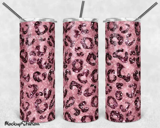 Pink Glitter Leopard Skinny Tumbler 20oz