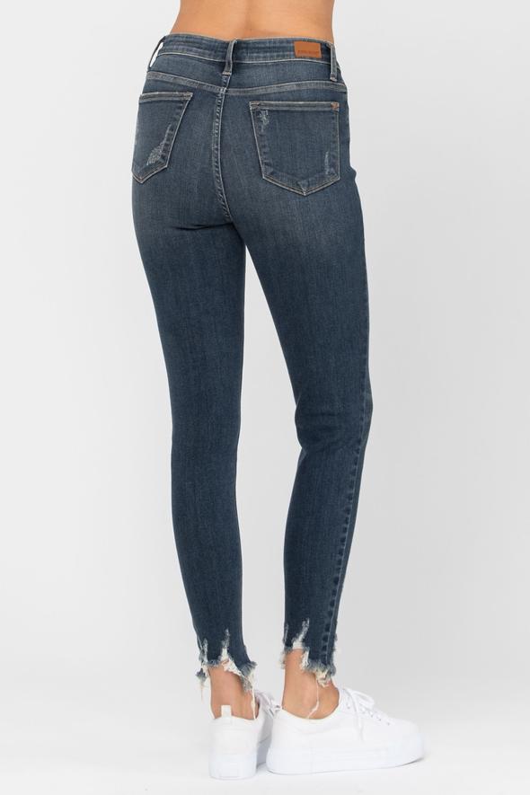 Judy Blue Shark Bite Destroyed Hem Mid-Rise Skinny Jeans