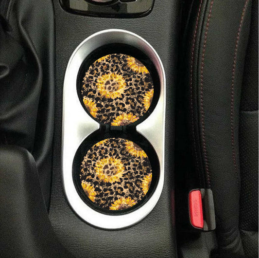 Vintage Sunflower Leopard Car Coasters