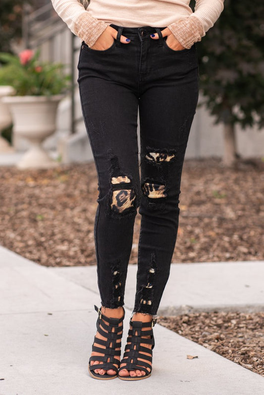 Judy Blue Leopard Patch Mid Rise Skinny Jeans