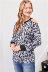 SSC Perfect Peach Leopard Cold Shoulder Top