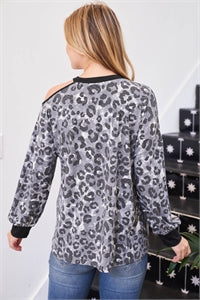 SSC Perfect Peach Leopard Cold Shoulder Top