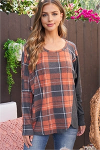 Perfect Peach Plaid & Rust Top