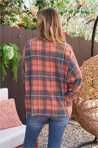 Perfect Peach Plaid & Rust Top