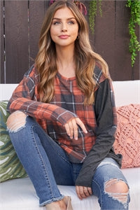 Perfect Peach Plaid & Rust Top