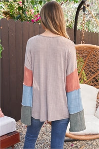 Perfect Peach Color Block Long Sleeved Top - Rust