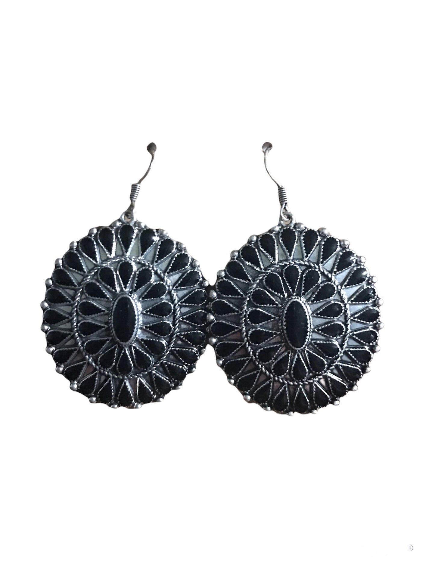 Black & Silver Medallion Earrings