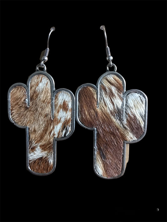 Cowhide Cactus Earrings - Black or Brown