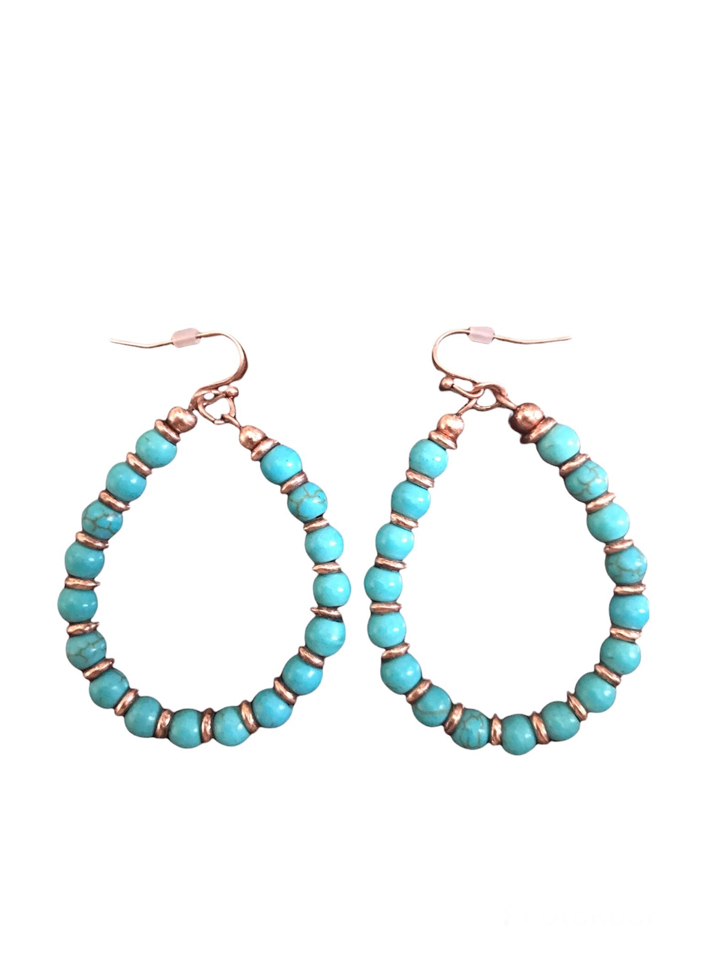 Hollow Teardrop Teal & Rose Gold Earrings