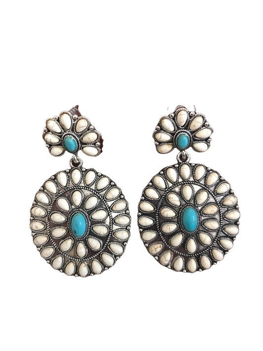 Turquoise & Ivory Horseshoe Concho Earrings