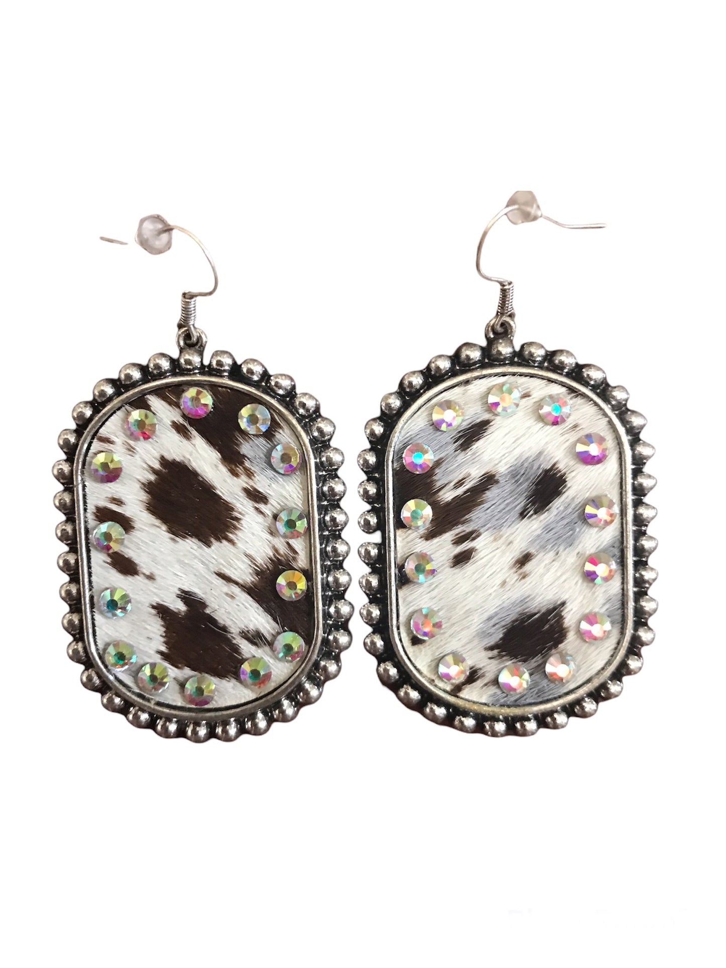 Oval Cowhide & Iridescent Diamond Earrings