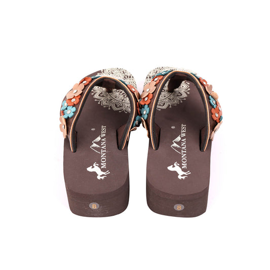 Montana West Mandala Floral Applique Wedge Flip-Flop