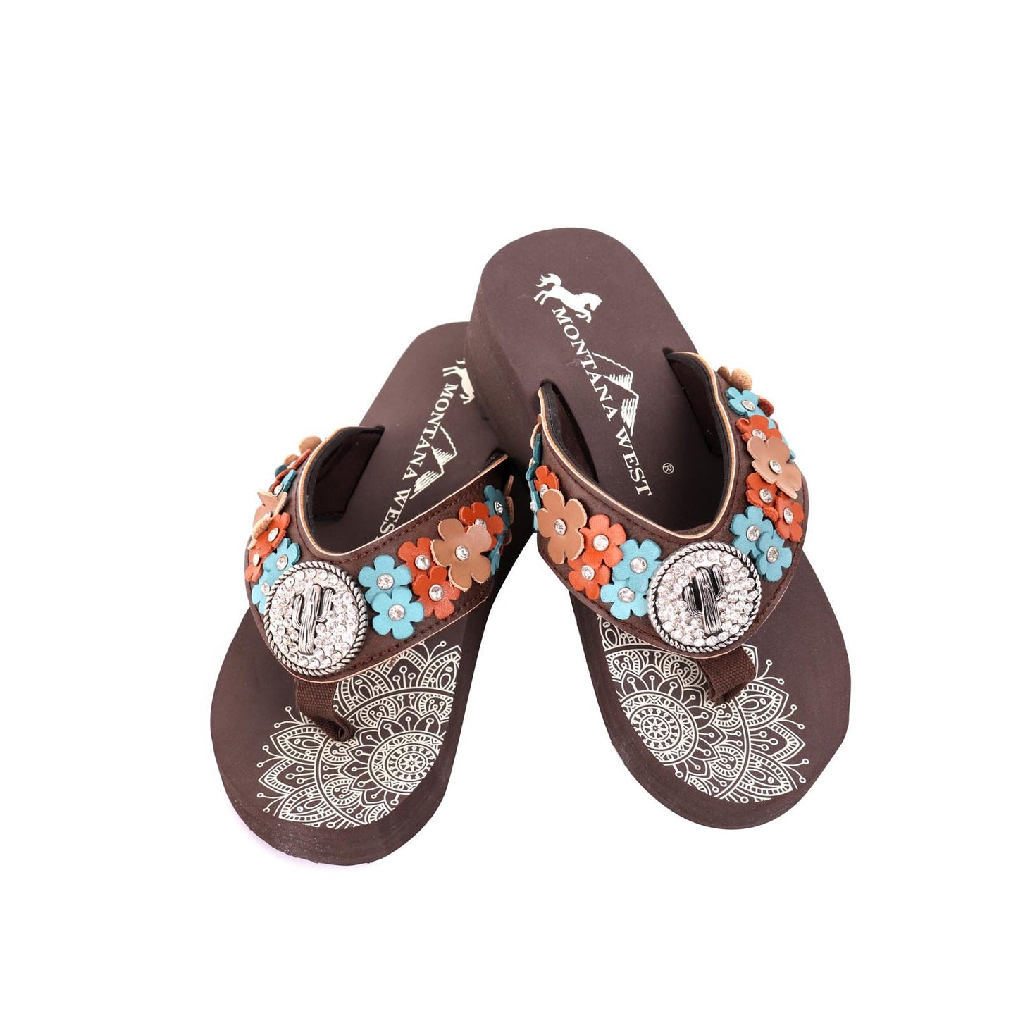 Montana West Mandala Floral Applique Wedge Flip-Flop