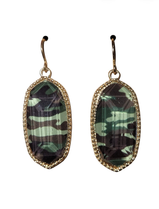 Gold & Camo Drop Earrings