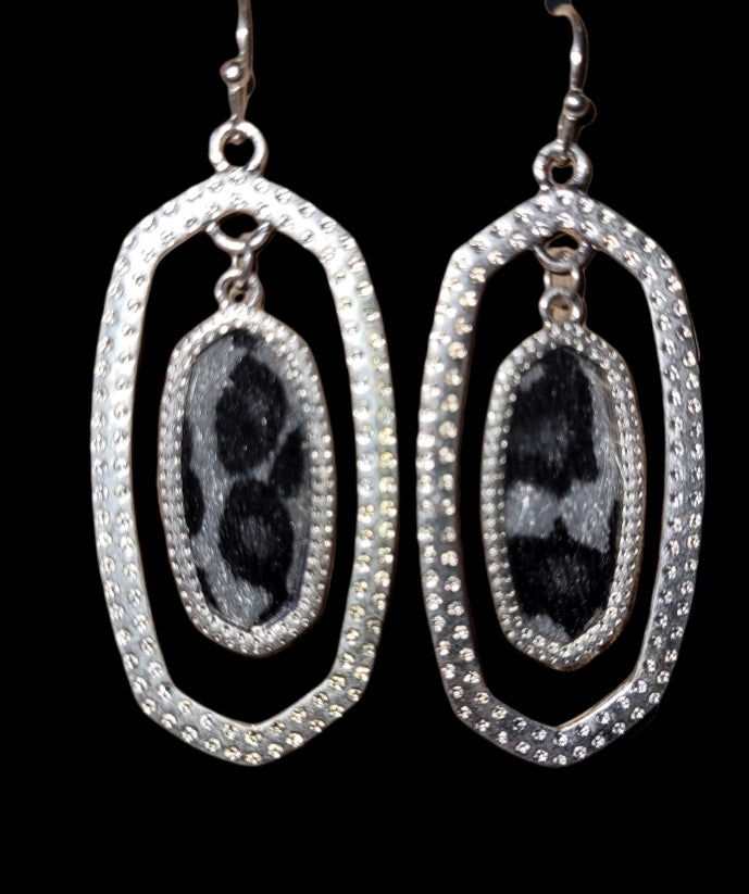 Silver Snow Leopard Earrings