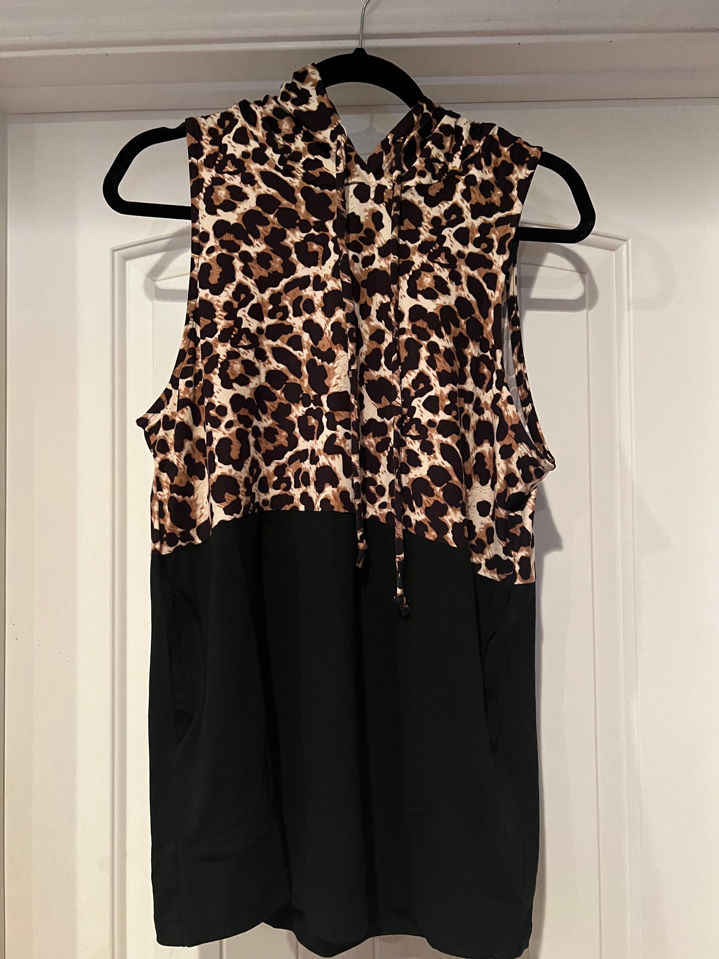 SSC Leopard and Black Color Block Hooded Tank Top