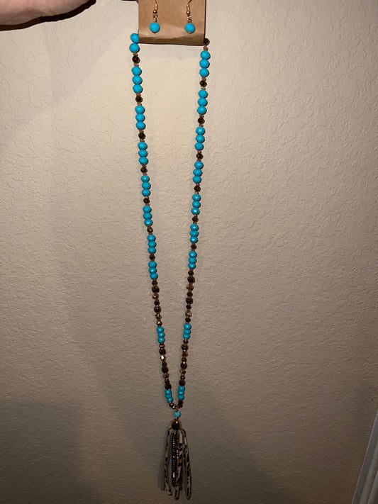 SSC Turquoise Beaded Necklace With Earrings