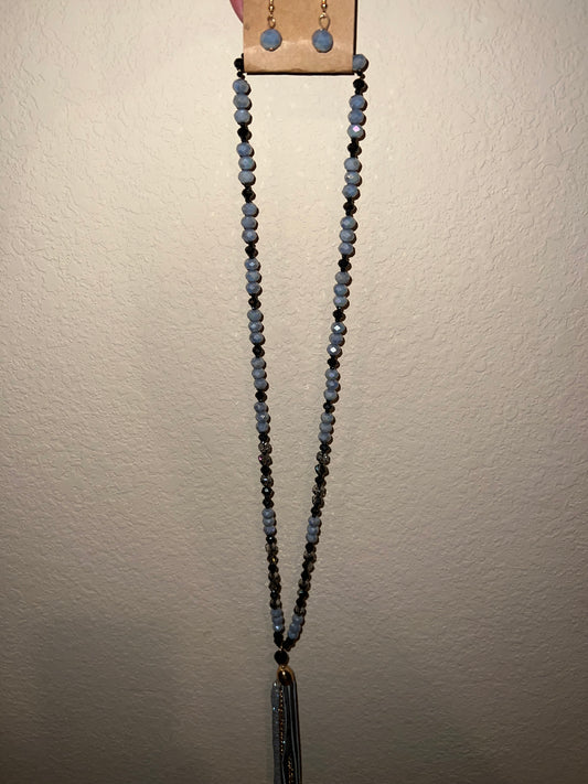 SSC Grey Beaded Necklace With Earrings