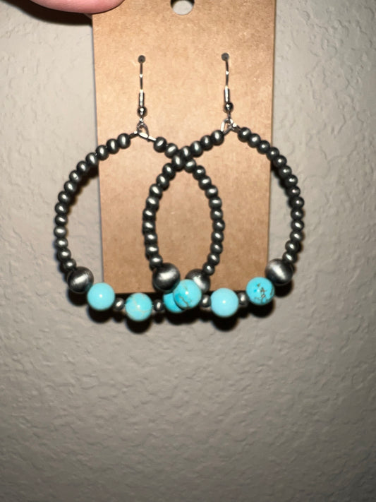 SSC Turquoise, and Silver Hoop Earrings