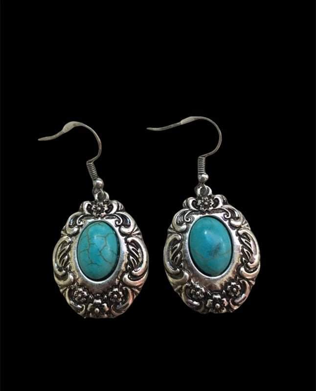 Turquoise & Silver Floral Earrings