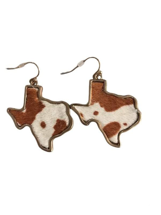 Texas Cowhide Earrings - "Longhorn" Orange or Black