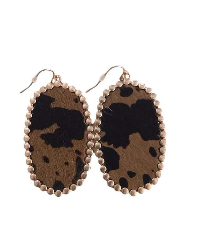 Oval Brown & Black Cowhide Earrings