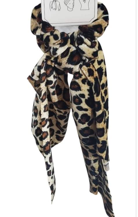 Leopard Print Velvet Ponytail Scarf - 2 Colors